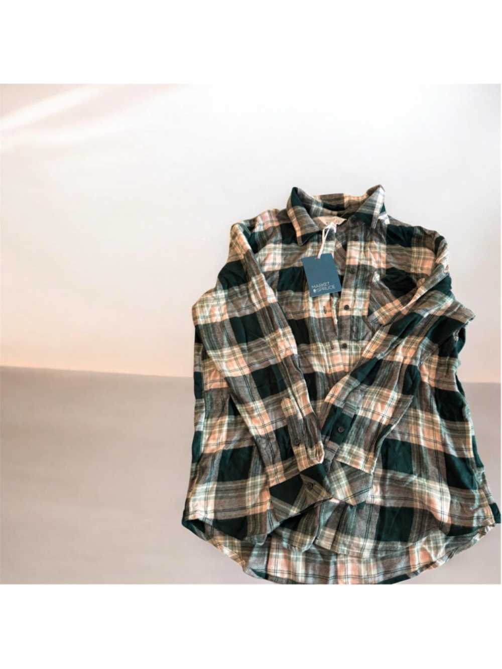Market & Spruce Green Pink Plaid Button Down Shirt Women's M